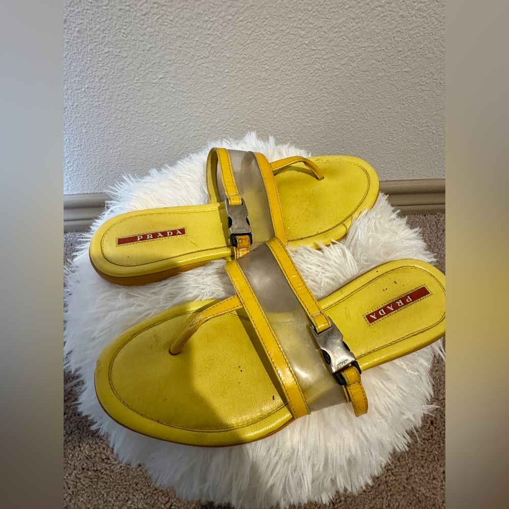 Used Prada Bright Yellow Slide Sandals